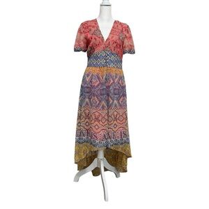 Desigual Multicolor Bohemian Short Sleeve High Low Midi Dress